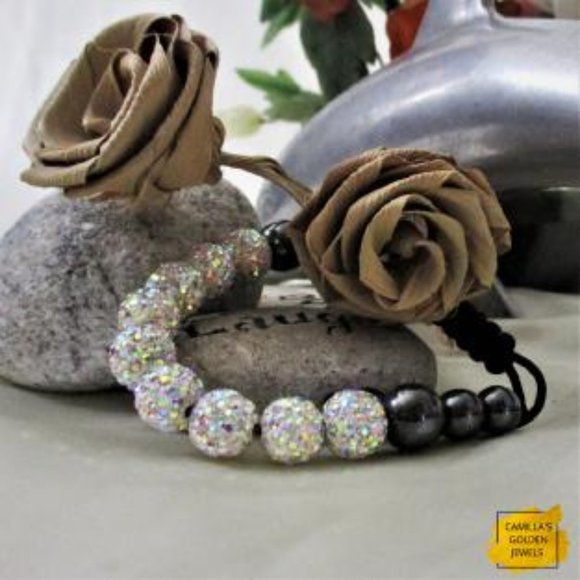 Handmade Rhinestone Adjustable Beaded Bracelet - Picture 1 of 5